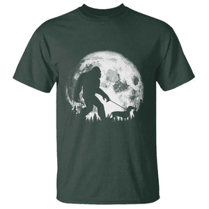 Bigfoot Walking Dachshund T Shirt Funny Doxie Wiener Sasquatch Night Stroll Full Moon TS10 Dark Forest Green Print Your Wear
