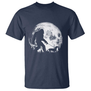 Bigfoot Walking Dachshund T Shirt Funny Doxie Wiener Sasquatch Night Stroll Full Moon TS10 Navy Print Your Wear