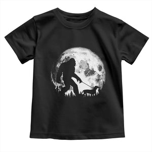 Bigfoot Walking Dachshund Toddler T Shirt Funny Doxie Wiener Sasquatch Night Stroll Full Moon TS10 Black Print Your Wear