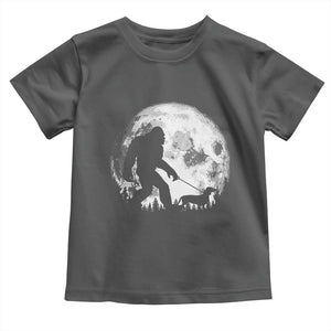 Bigfoot Walking Dachshund Toddler T Shirt Funny Doxie Wiener Sasquatch Night Stroll Full Moon TS10 Dark Heather Print Your Wear
