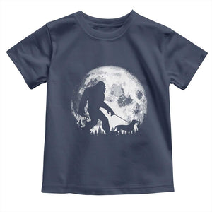 Bigfoot Walking Dachshund Toddler T Shirt Funny Doxie Wiener Sasquatch Night Stroll Full Moon TS10 Navy Print Your Wear