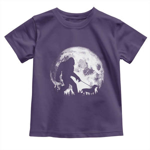 Bigfoot Walking Dachshund Toddler T Shirt Funny Doxie Wiener Sasquatch Night Stroll Full Moon TS10 Purple Print Your Wear