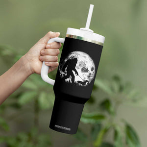 Bigfoot Walking Dachshund Tumbler With Handle Funny Doxie Wiener Sasquatch Night Stroll Full Moon TS10 Print Your Wear