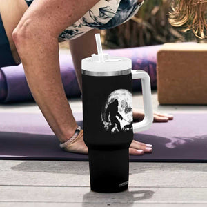 Bigfoot Walking Dachshund Tumbler With Handle Funny Doxie Wiener Sasquatch Night Stroll Full Moon TS10 Print Your Wear