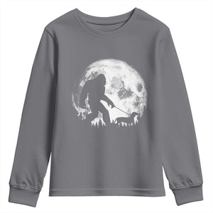 Bigfoot Walking Dachshund Youth Sweatshirt Funny Doxie Wiener Sasquatch Night Stroll Full Moon TS10 Charcoal Print Your Wear