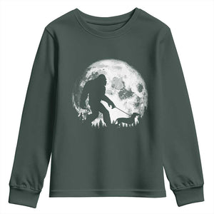 Bigfoot Walking Dachshund Youth Sweatshirt Funny Doxie Wiener Sasquatch Night Stroll Full Moon TS10 Dark Forest Green Print Your Wear