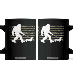 Bigfoot Walking Dachshund Coffee Mug Sasquatch Camo American Flag USA Military Patriotic TS10 Black Print Your Wear