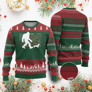 Bigfoot Walking Dachshund Ugly Christmas Sweater Sasquatch Camo American Flag USA Military Patriotic TS10 Red Green Print Your Wear