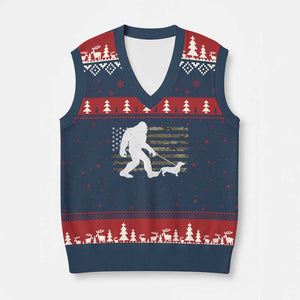 Bigfoot Walking Dachshund V-Neck Knit Sweater Vest Sasquatch Camo American Flag USA Military Patriotic TS10 Navy Red Print Your Wear