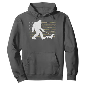 Bigfoot Walking Dachshund Hoodie Sasquatch Camo American Flag USA Military Patriotic TS10 Dark Heather Print Your Wear