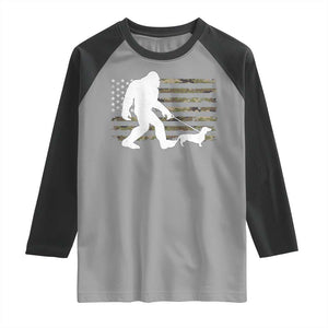 Bigfoot Walking Dachshund Raglan Shirt Sasquatch Camo American Flag USA Military Patriotic TS10 Sport Gray Black Print Your Wear