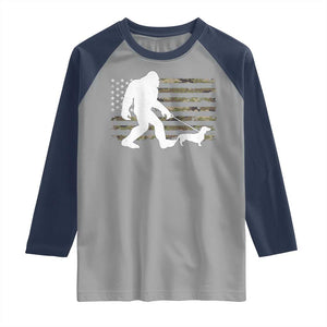 Bigfoot Walking Dachshund Raglan Shirt Sasquatch Camo American Flag USA Military Patriotic TS10 Sport Gray Navy Print Your Wear