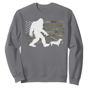 Bigfoot Walking Dachshund Sweatshirt Sasquatch Camo American Flag USA Military Patriotic TS10 Charcoal Print Your Wear
