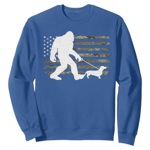 Bigfoot Walking Dachshund Sweatshirt Sasquatch Camo American Flag USA Military Patriotic TS10 Royal Blue Print Your Wear