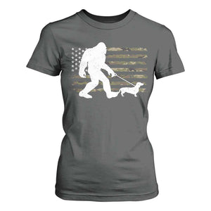 Bigfoot Walking Dachshund T Shirt For Women Sasquatch Camo American Flag USA Military Patriotic TS10 Dark Heather Print Your Wear