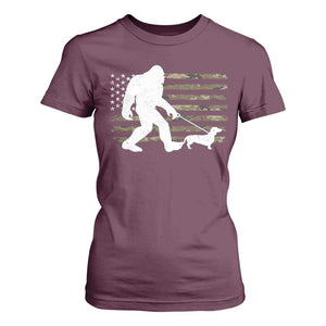 Bigfoot Walking Dachshund T Shirt For Women Sasquatch Camo American Flag USA Military Patriotic TS10 Maroon Print Your Wear