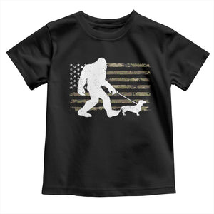 Bigfoot Walking Dachshund Toddler T Shirt Sasquatch Camo American Flag USA Military Patriotic TS10 Black Print Your Wear