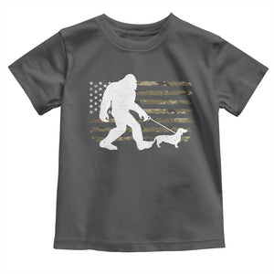 Bigfoot Walking Dachshund Toddler T Shirt Sasquatch Camo American Flag USA Military Patriotic TS10 Dark Heather Print Your Wear