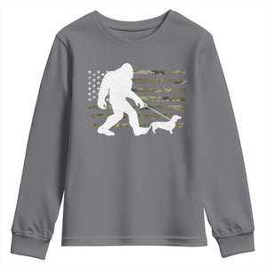 Bigfoot Walking Dachshund Youth Sweatshirt Sasquatch Camo American Flag USA Military Patriotic TS10 Charcoal Print Your Wear