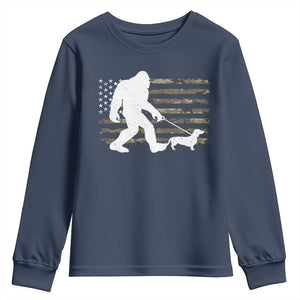 Bigfoot Walking Dachshund Youth Sweatshirt Sasquatch Camo American Flag USA Military Patriotic TS10 Navy Print Your Wear