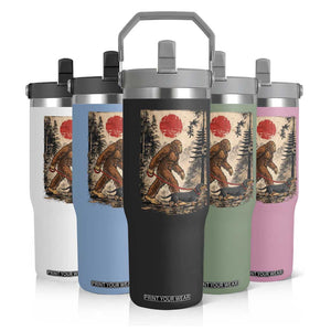Bigfoot Dachshund Lovers Flip Straw Tumbler Japanese Vintage Graphic Ukiyo-e Art Sasquatch Wiener Dog Gift TS10 Print Your Wear