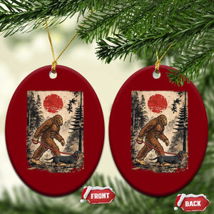 Bigfoot Dachshund Lovers Ceramic Ornament Japanese Vintage Graphic Ukiyo-e Art Sasquatch Wiener Dog Gift TS10 Print Your Wear