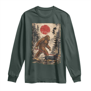 Bigfoot Dachshund Lovers Long Sleeve Shirt Japanese Vintage Graphic Ukiyo-e Art Sasquatch Wiener Dog Gift TS10 Dark Forest Green Print Your Wear