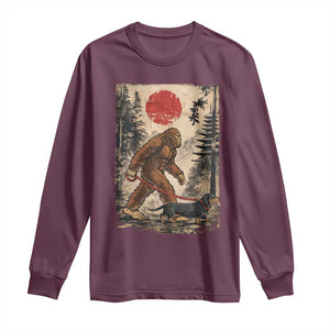 Bigfoot Dachshund Lovers Long Sleeve Shirt Japanese Vintage Graphic Ukiyo-e Art Sasquatch Wiener Dog Gift TS10 Maroon Print Your Wear