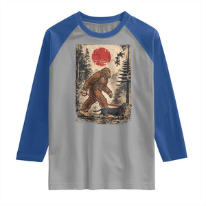 Bigfoot Dachshund Lovers Raglan Shirt Japanese Vintage Graphic Ukiyo-e Art Sasquatch Wiener Dog Gift TS10 Sport Gray Royal Print Your Wear
