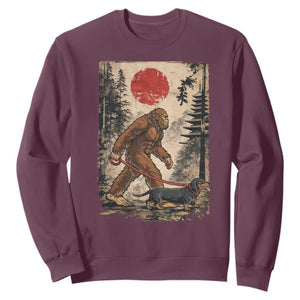 Bigfoot Dachshund Lovers Sweatshirt Japanese Vintage Graphic Ukiyo-e Art Sasquatch Wiener Dog Gift TS10 Maroon Print Your Wear