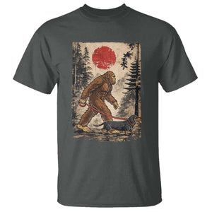 Bigfoot Dachshund Lovers T Shirt Japanese Vintage Graphic Ukiyo-e Art Sasquatch Wiener Dog Gift TS10 Dark Heather Print Your Wear