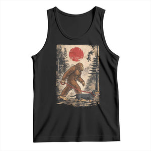 Bigfoot Dachshund Lovers Tank Top Japanese Vintage Graphic Ukiyo-e Art Sasquatch Wiener Dog Gift TS10 Black Print Your Wear