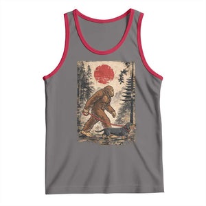 Bigfoot Dachshund Lovers Tank Top Japanese Vintage Graphic Ukiyo-e Art Sasquatch Wiener Dog Gift TS10 Deep Heather Red Print Your Wear