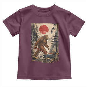 Bigfoot Dachshund Lovers Toddler T Shirt Japanese Vintage Graphic Ukiyo-e Art Sasquatch Wiener Dog Gift TS10 Maroon Print Your Wear