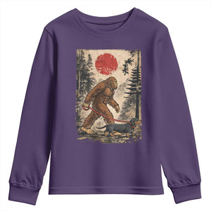 Bigfoot Dachshund Lovers Youth Sweatshirt Japanese Vintage Graphic Ukiyo-e Art Sasquatch Wiener Dog Gift TS10 Purple Print Your Wear