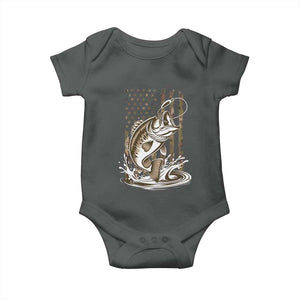 Fishing Camo Baby Onesie Bass Fish American Flag Boy Men Fisherman Gift TS10 Dark Heather Print Your Wear