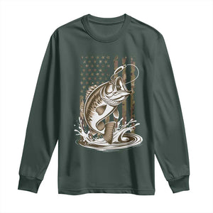 Fishing Camo Long Sleeve Shirt Bass Fish American Flag Boy Men Fisherman Gift TS10 Dark Forest Green Print Your Wear