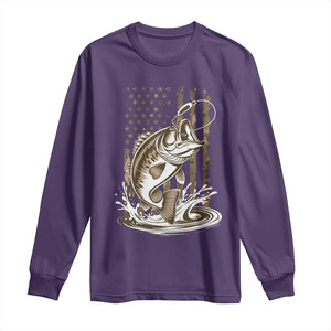 Fishing Camo Long Sleeve Shirt Bass Fish American Flag Boy Men Fisherman Gift TS10 Purple Print Your Wear