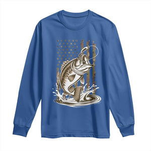 Fishing Camo Long Sleeve Shirt Bass Fish American Flag Boy Men Fisherman Gift TS10 Royal Blue Print Your Wear