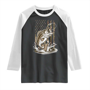 Fishing Camo Raglan Shirt Bass Fish American Flag Boy Men Fisherman Gift TS10 Black White Print Your Wear