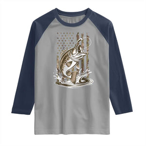 Fishing Camo Raglan Shirt Bass Fish American Flag Boy Men Fisherman Gift TS10 Sport Gray Navy Print Your Wear