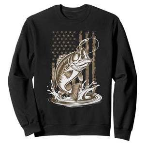 Fishing Camo Sweatshirt Bass Fish American Flag Boy Men Fisherman Gift TS10 Black Print Your Wear