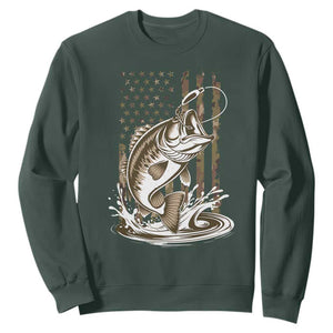 Fishing Camo Sweatshirt Bass Fish American Flag Boy Men Fisherman Gift TS10 Dark Forest Green Print Your Wear