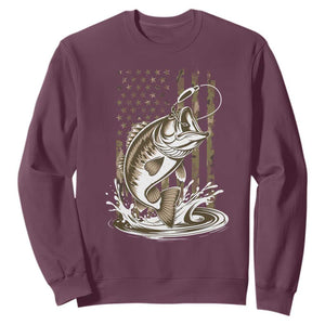 Fishing Camo Sweatshirt Bass Fish American Flag Boy Men Fisherman Gift TS10 Maroon Print Your Wear