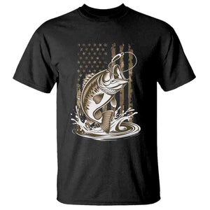 Fishing Camo T Shirt - Bass Fish American Flag Boy Men Fisherman Gift Patriotic Tee TS10 Black Print Your Wear