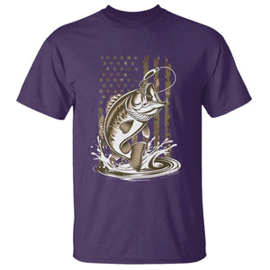 Fishing Camo T Shirt - Bass Fish American Flag Boy Men Fisherman Gift Patriotic Tee TS10 Purple Print Your Wear