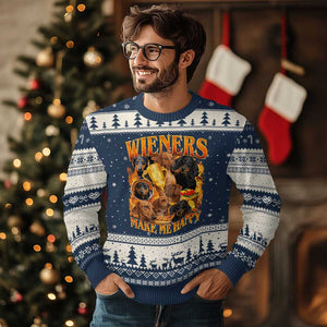 Funny Wiener Dog Ugly Christmas Sweater Vintage Bootleg Gift For Dachshund Lover TS10 Navy Beige Print Your Wear