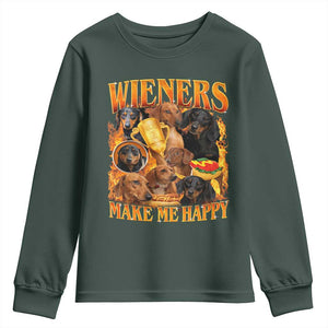 Funny Wiener Dog Youth Sweatshirt Vintage Bootleg Gift For Dachshund Lover TS10 Dark Forest Green Print Your Wear