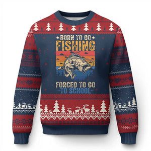 Born to Go Fishing Forced School Ugly Christmas Sweater Funny Fishing Fisherman Kids Boys TS10 Navy Red Print Your Wear
