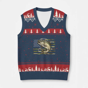 Camo Bass Fishing V-Neck Knit Sweater Vest Patriotic US Flag Fisherman TS10 Navy Red Print Your Wear
